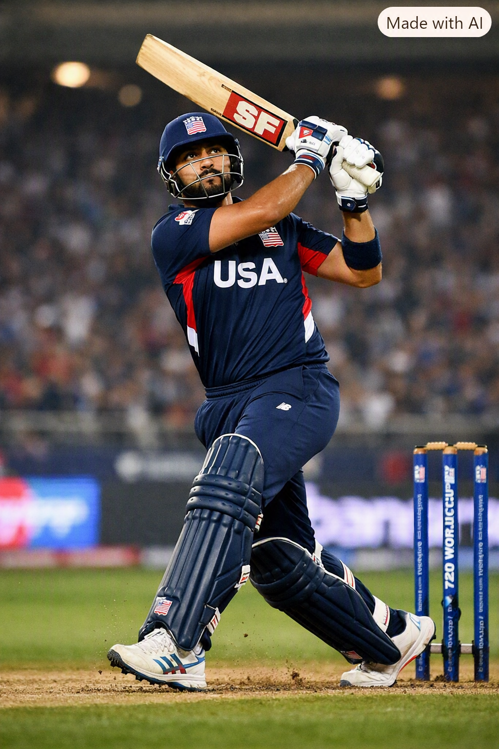 Nitish Kumar batting for USA in a professional cricket match