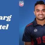 Nisarg Patel bowling left-arm orthodox spin for USA cricket team in action